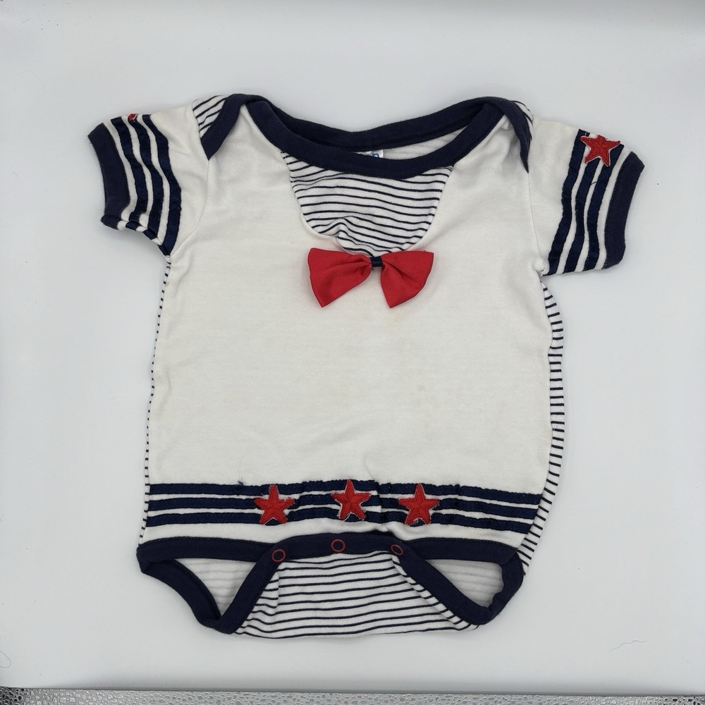 Vintage Cotton Club Baby Snap Button Romper 6/9 Mths Red White And Blue Cotton‎
